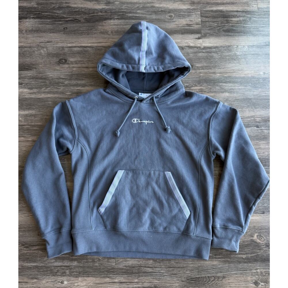 Premium Champion Reverse Weave Hoodie Small Blue Heavyweight Trim Detail Cotton